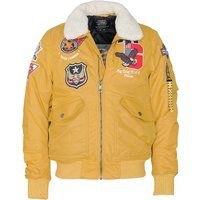 Bomberjacke mit Aufnähern und Kunstfellkragen