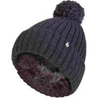 Damen Rippstrick-Mütze mit Umschlag und Thermoisolierung, Winter-Pompon-Haube