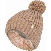 Damen Rippstrick Mütze mit Umschlag und Thermoisolierung mit Pompon