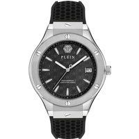 Moderne silberfarbene Uhr mit schwarzem Armband