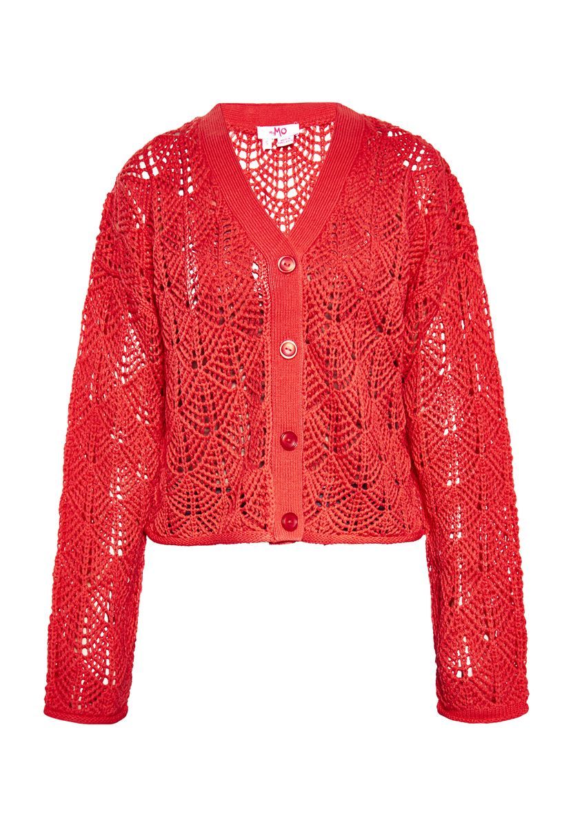 Gehäkelte Strickjacke mit Knöpfen, kurzer Schnitt