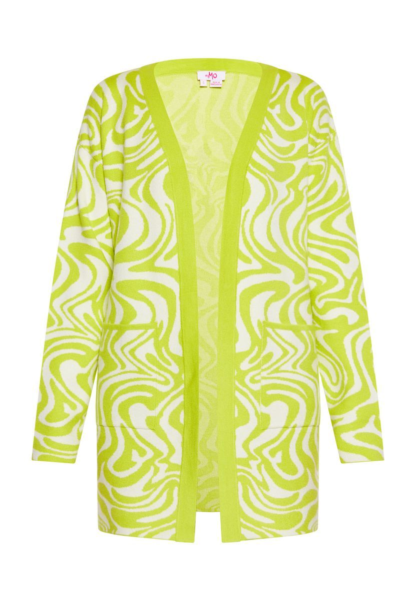 Gemusterte offene Strickjacke mit Taschen