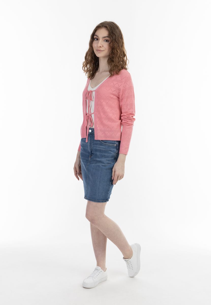 Cardigan mit Lochmuster und Bindebändern