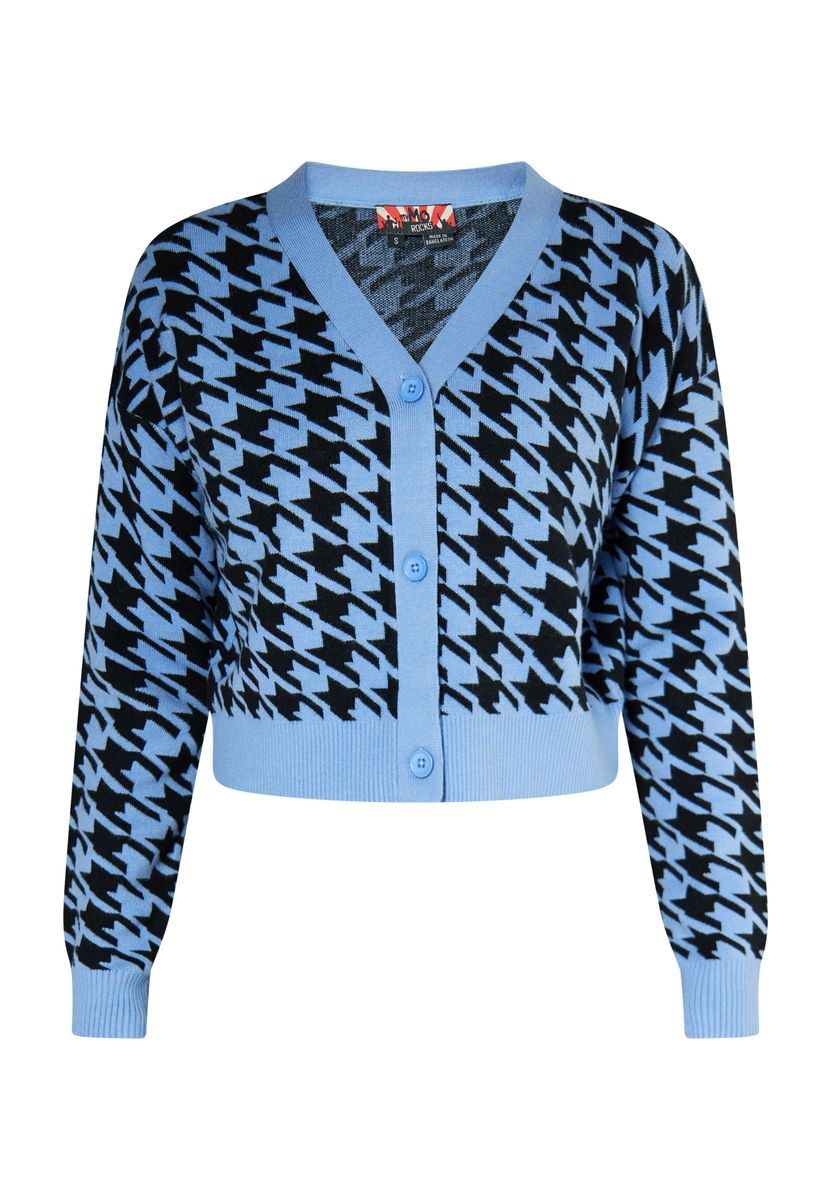 Kurze Strickjacke mit Hahnentrittmuster