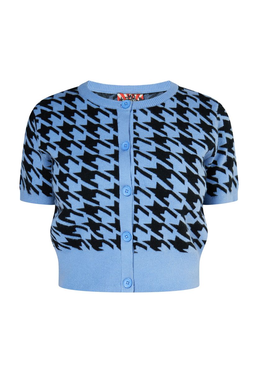 Kurze Strickjacke mit Hahnentrittmuster