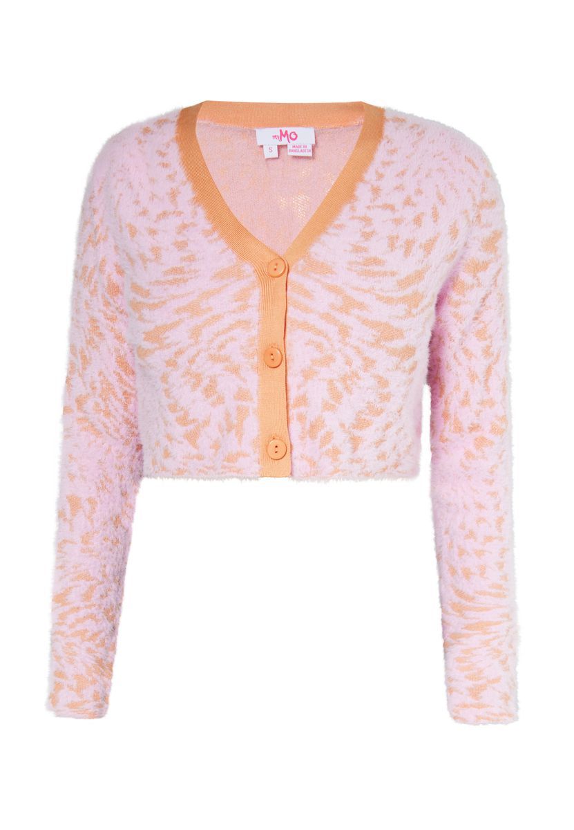 Kurze Strickjacke mit Tiermuster