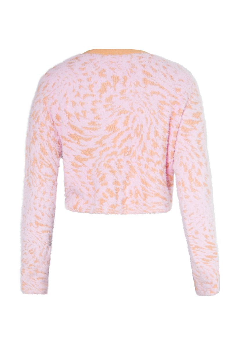Flauschiger Crop-Cardigan mit Zebramuster