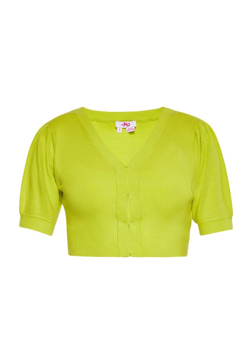 Kurze Feinstrickjacke mit Puffärmeln