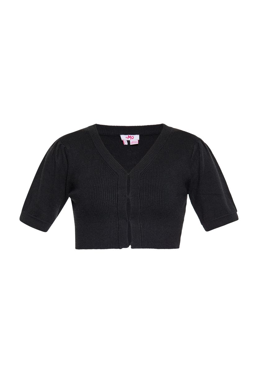Kurze, Feinstrick-Strickjacke mit Puffärmeln