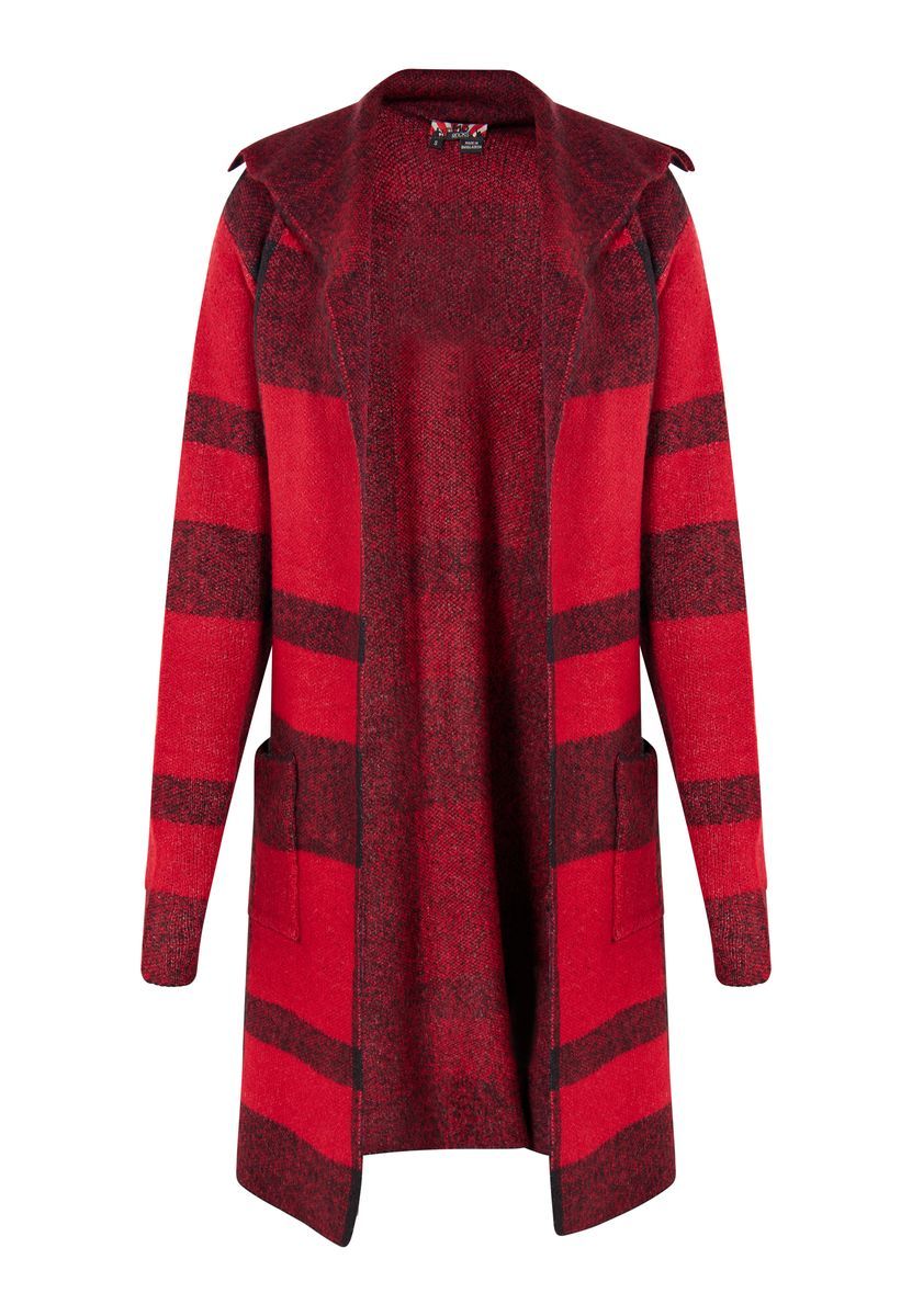 Rot-schwarzer karierter langer Cardigan