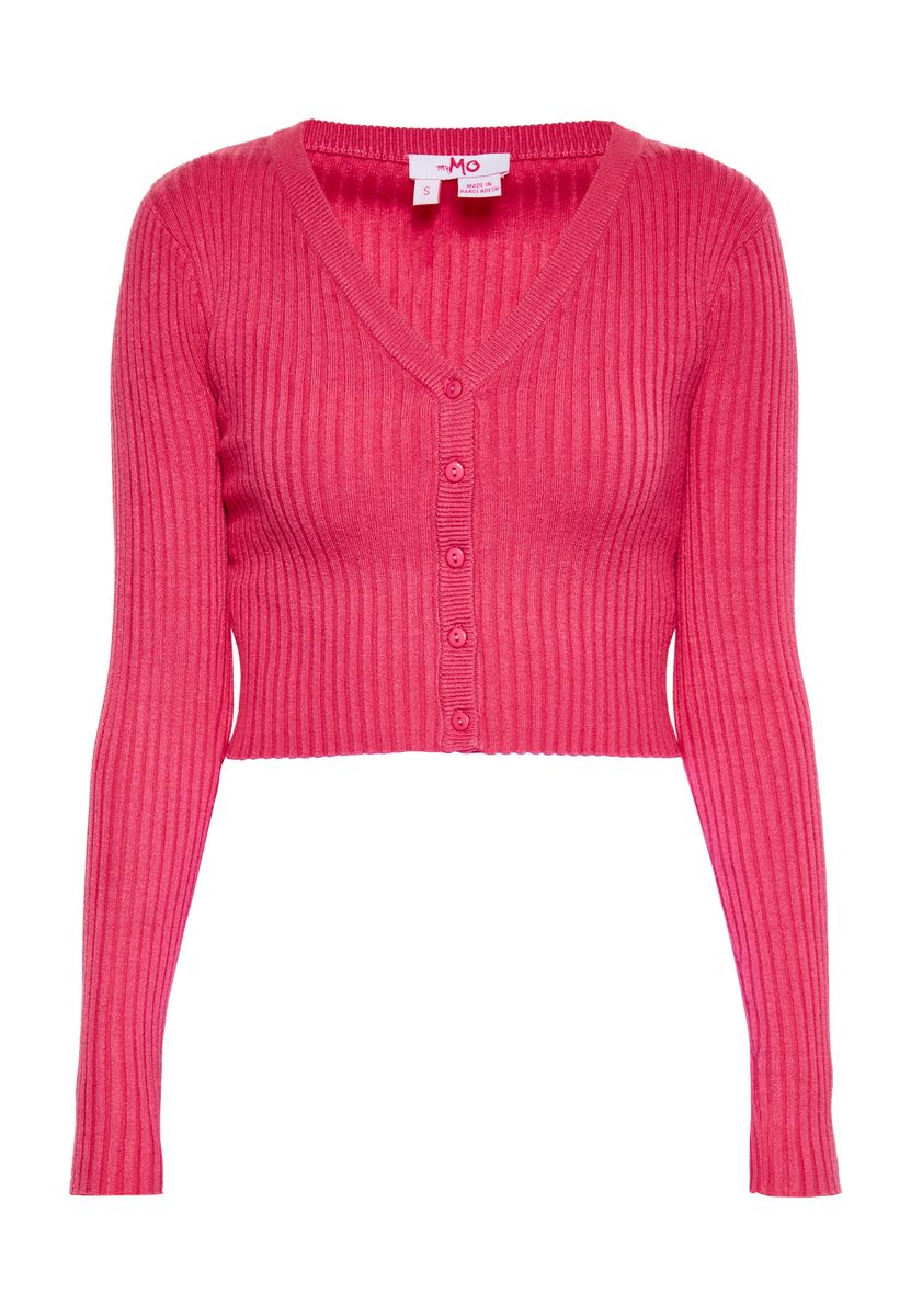 Gerippte, verkürzte Strickjacke mit Knopfleiste