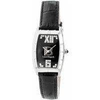 Rechteckige Uhr mit schwarzem Lederarmband