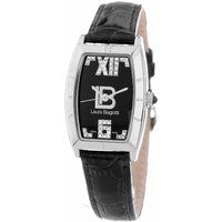 Rechteckige Uhr mit schwarzem Lederarmband