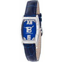 Rechteckige Uhr mit schwarzem Lederarmband