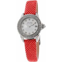 Elegante silberfarbene Uhr mit rotem Lederband