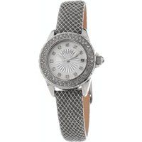 Elegante silberfarbene Uhr mit rotem Lederband