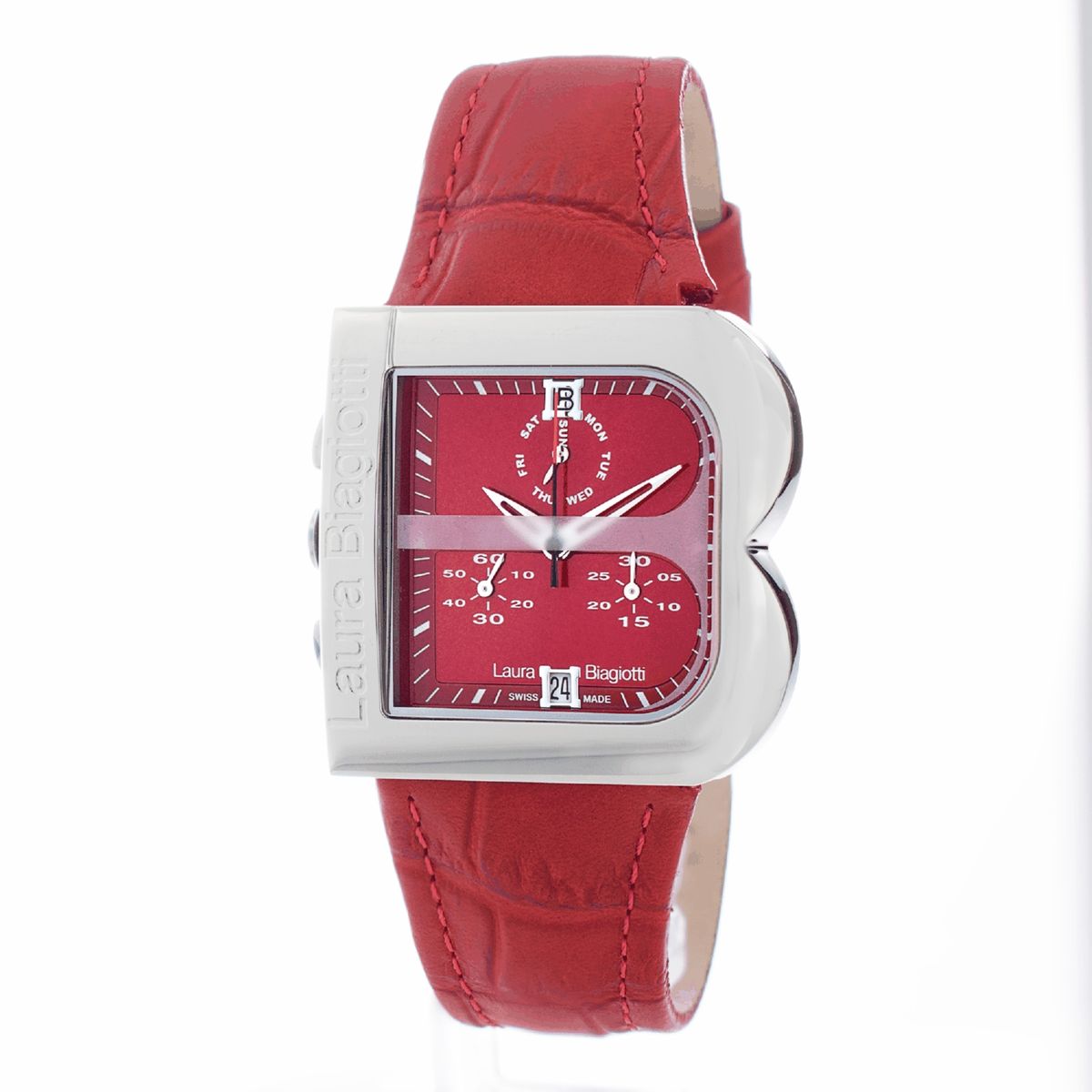 Laura Biagiotti Orangefarbene Lederuhr