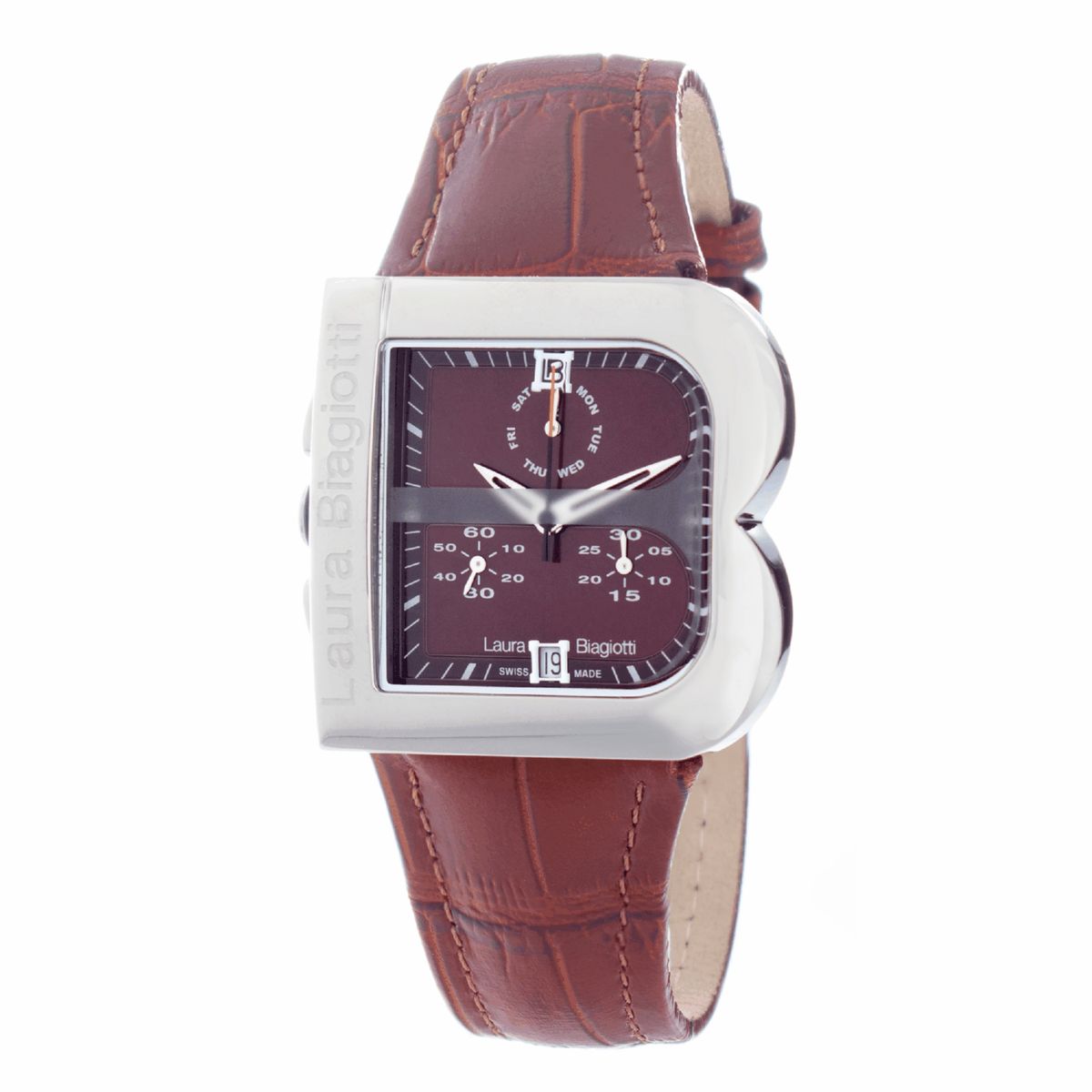 Laura Biagiotti Orangefarbene Lederuhr