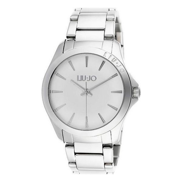 Minimalistische silberfarbene Uhr mit blauem Armband