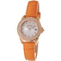 Damen Orangefarbene Lederarmbanduhr