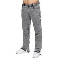 Graue Distressed Jeans mit Schlitzsaum