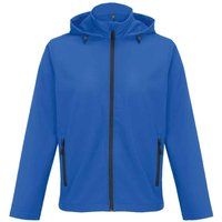 Blaue Softshelljacke mit Kapuze