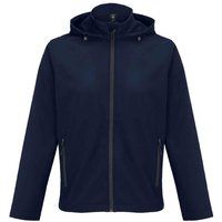 Marineblaue Softshelljacke mit Kapuze