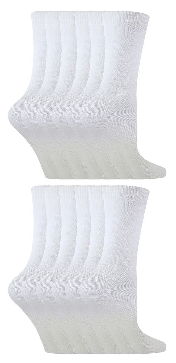 12 Paar Multipack Kinder Bambus Socken | Sock Snob | Childrens Plain Socks | Ideal Schule Socken für den Sommer für Mädchen & Jungen - Weiß