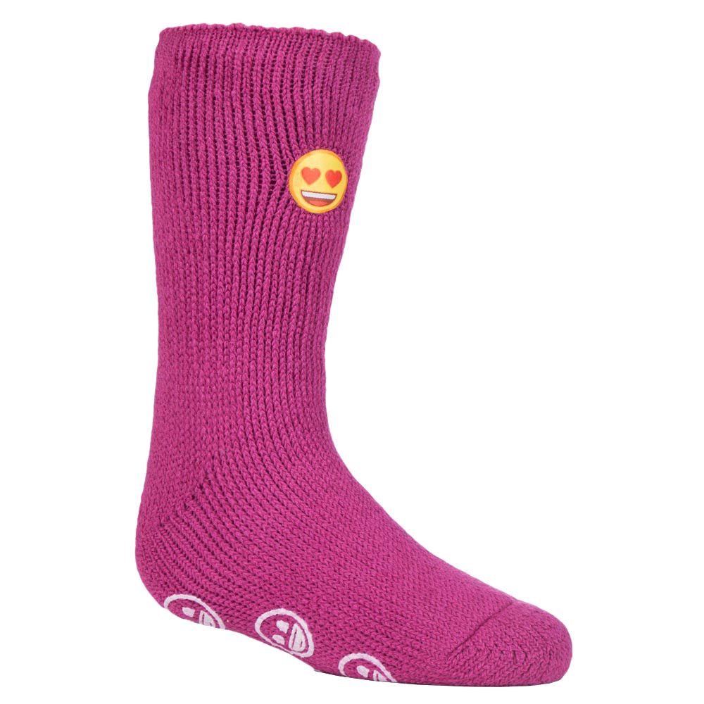 Wärmehalter - Kindercharakter rutschfeste 2.3 TOG Winter warme thermische Hausschuhsocken mit Greifern - Emoji Herz Gesicht
