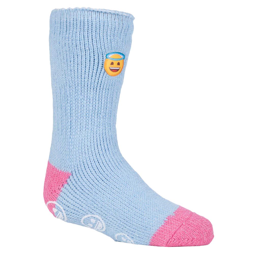 Wärmehalter - Kindercharakter rutschfeste 2.3 TOG Winter warme thermische Hausschuhsocken mit Greifern - Emoji Engelsgesicht