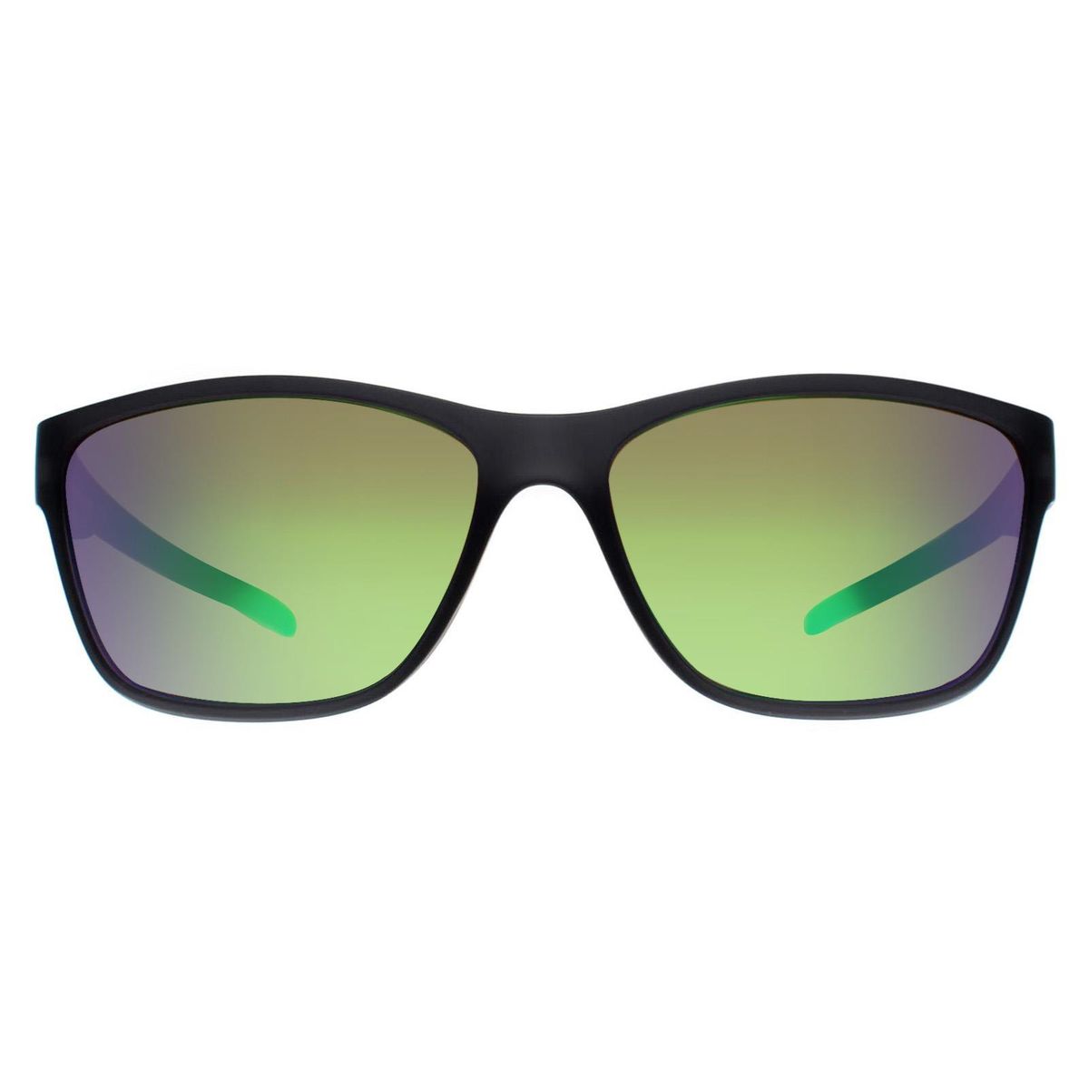 Matte schwarze rechteckige Sonnenbrille mit grünem Spiegel