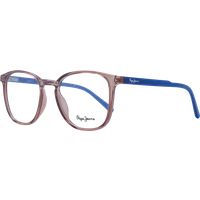 Quadratische Acetatbrille mit blauen Bügeln