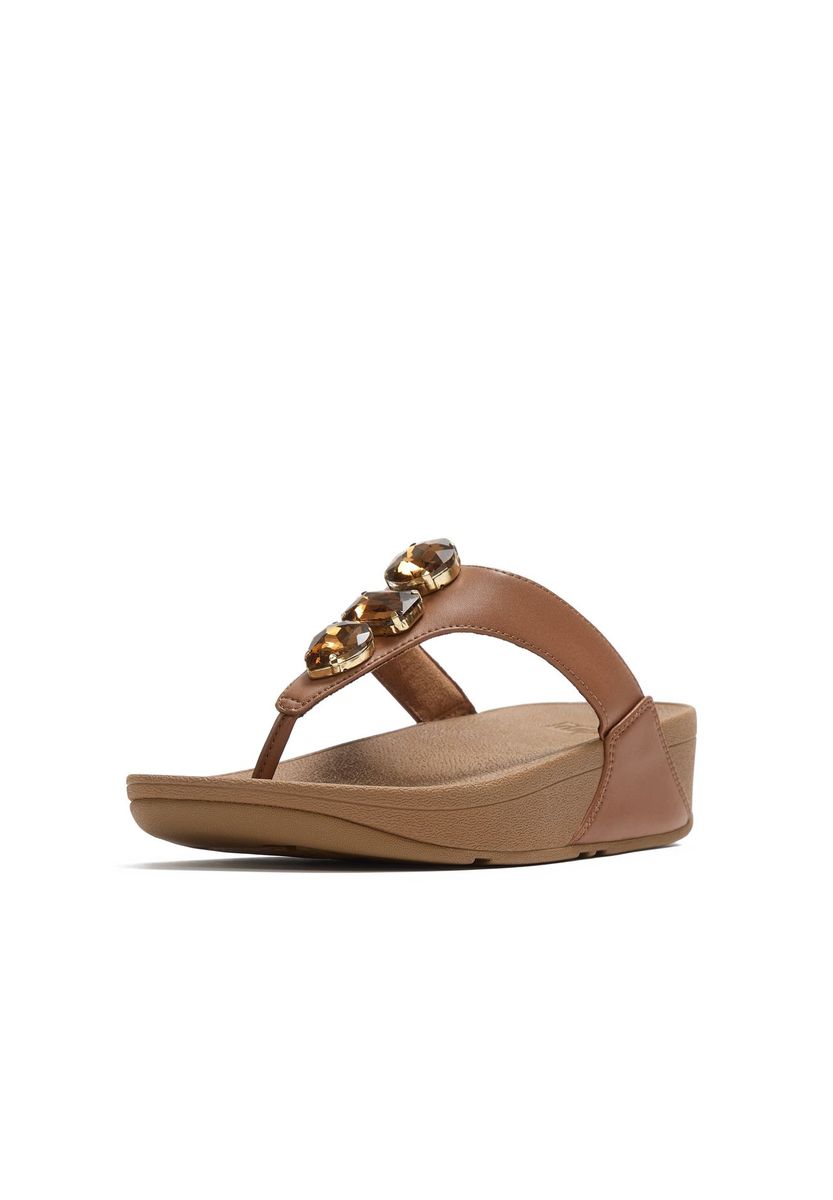 Verzierter Leder Zehentrenner mit Keilabsatz