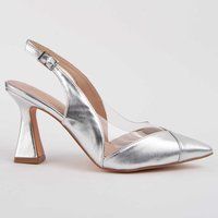 Silberne Slingback-Pumps mit spitzer Zehenpartie