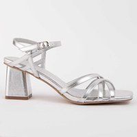 Silberne Riemchensandalen mit Blockabsatz
