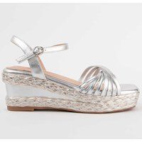 Silberne Espadrille Keilsandalette