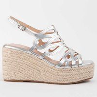 Silberne Espadrille Keilabsatz Plateau Sandalen