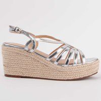 Silberne Espadrille-Keilsandaletten mit Plateau