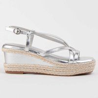 Silberne Espadrille Keilsandalen