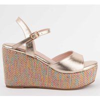 Metallic Goldfarbene Keil Espadrille Sandale