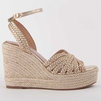 Metallische geflochtene Espadrille-Keilsandalen