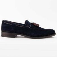 Marineblaue Wildleder Slipper mit Quaste