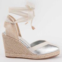 Silberfarbene Keil-Espadrille-Sandalen zum Schnüren