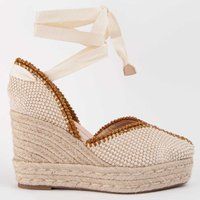 Beige Espadrille Keilabsatz mit Knöchelriemen