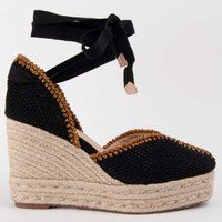Schwarze Espadrille-Wedges mit Knöchelriemen
