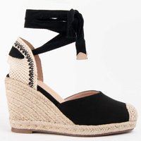 Schwarze Keil-Espadrille mit Knöchelriemen