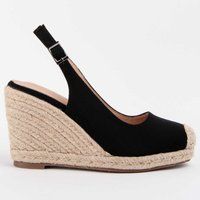 Schwarze Peep-Toe Espadrille-Sandalette mit Keilabsatz
