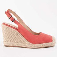 Orangefarbene Wildleder-Espadrille-Sandalette mit Keilabsatz
