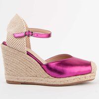 Pinkfarbene Metallic-Espadrille-Sandalette mit Keilabsatz