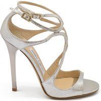 Silberne Riemchensandalen mit Absatz
